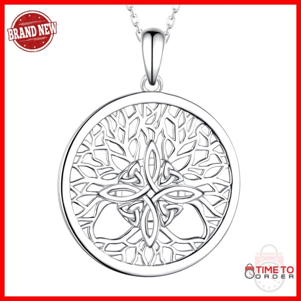 925 Sterling Silver Witches Knot Tree of Life Pendant Necklace 18+2 Inch